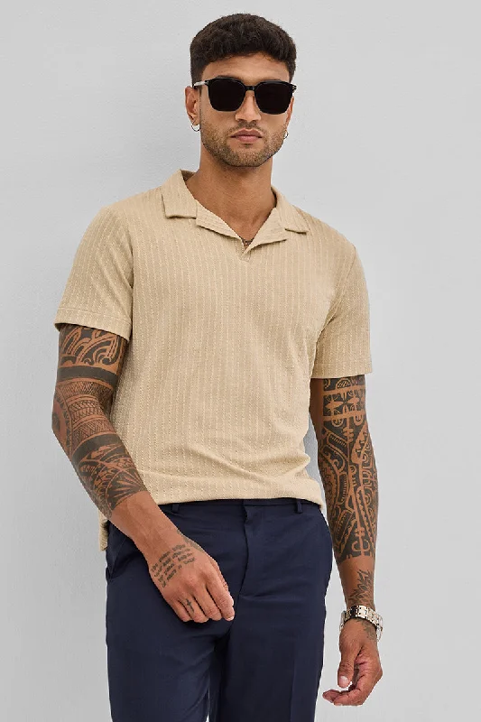 Beige Textured Cuban T-Shirt