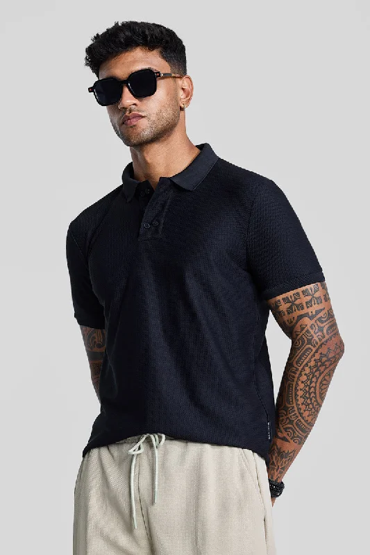 Black Textured Polo T-Shirt