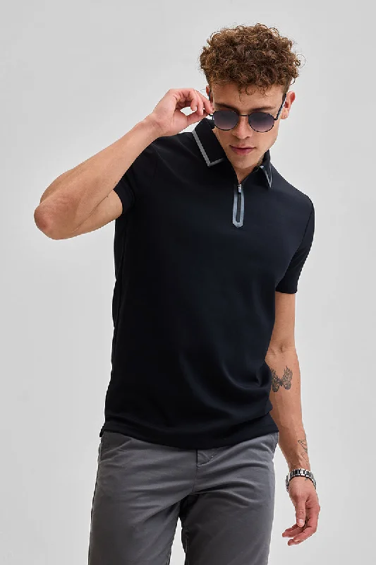 Black Zipper Polo T-Shirt