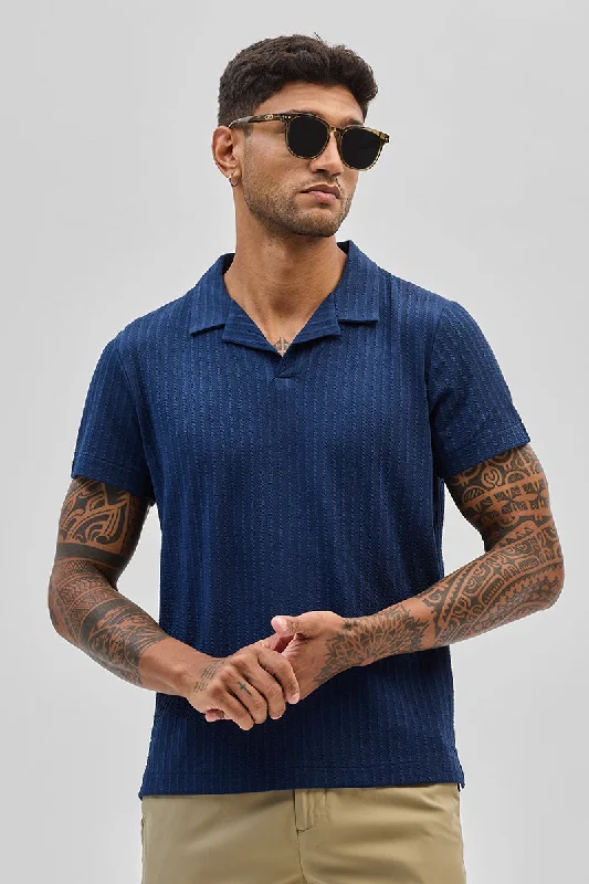 Dark Blue Textured Cuban T-Shirt