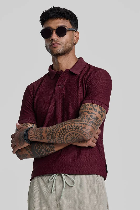 Maroon Textured Polo T-Shirt