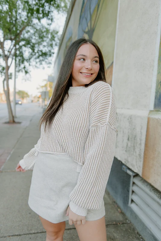 Beige Two Tone Striped Sweater