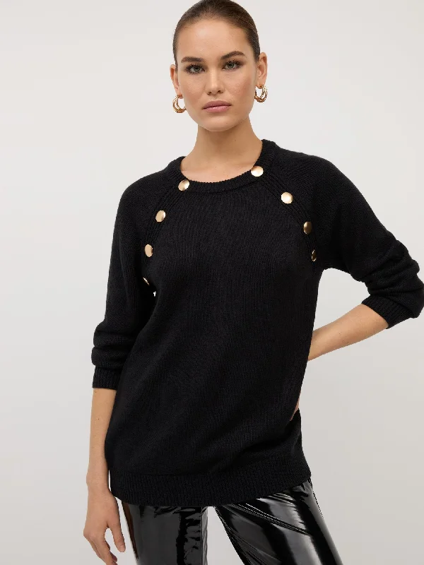 Button-Detail Crewneck Sweater