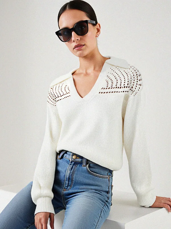 Long Sleeve Crochet Yoke Sweater