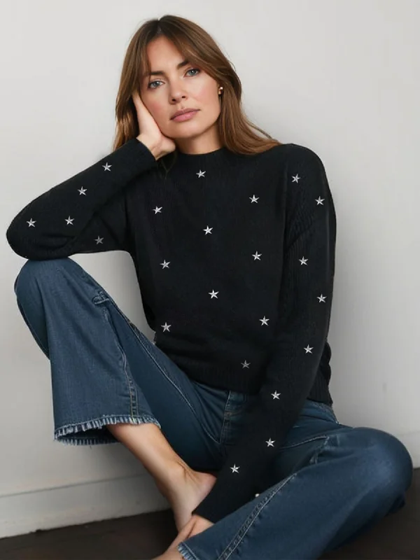 Long Sleeve Mock Neck Embroidered Sweater