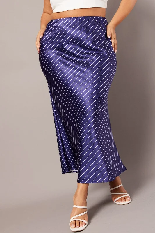 Blue Stripe Pinstripe Bias Satin Skirt