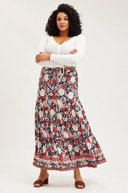 Boho Print Tiered Maxi Skirt