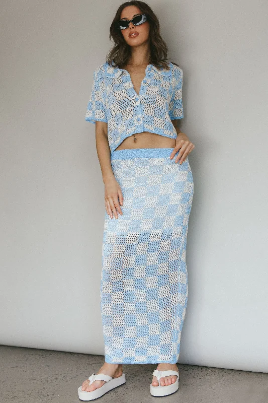 Byron Bay Crochet Maxi Skirt Blue