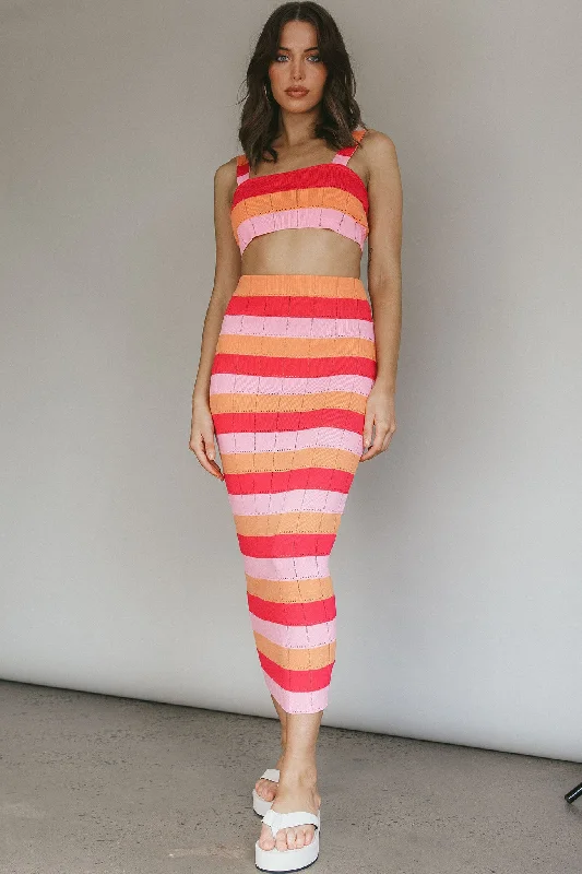 Chase The Sunrise Knit Maxi Skirt Striped Pink