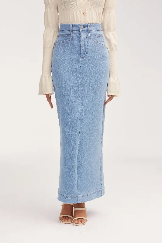 Denim Maxi Skirt - Light Wash