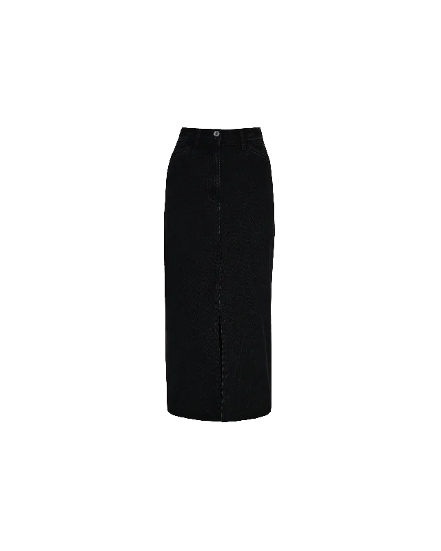 RAFFIA DENIM SKIRT BLACK