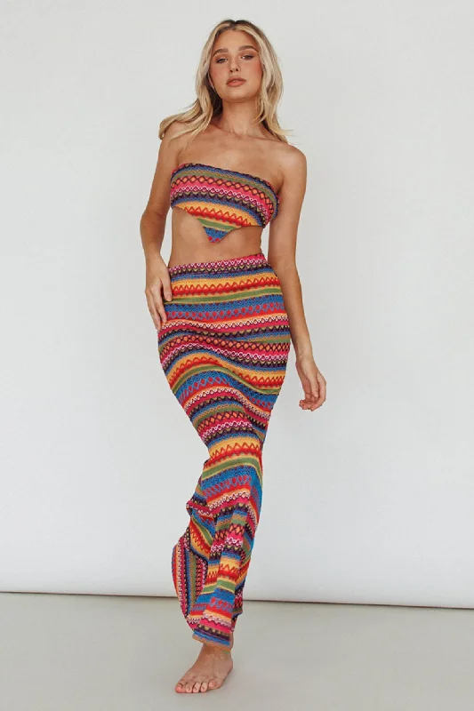 Tulum Knit Midi Skirt Pink Multi