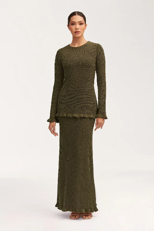 Yara Crochet Maxi Skirt - Dark Olive