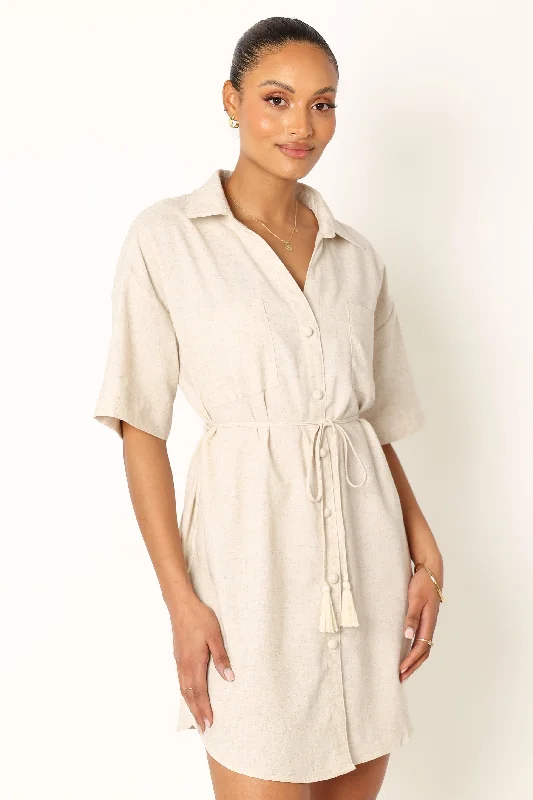 Bennie Mini Shirt Dress - Beige