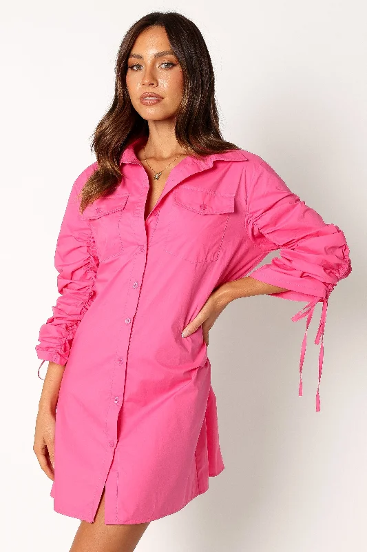 Dune Long Sleeve Mini Shirt Dress - Pink