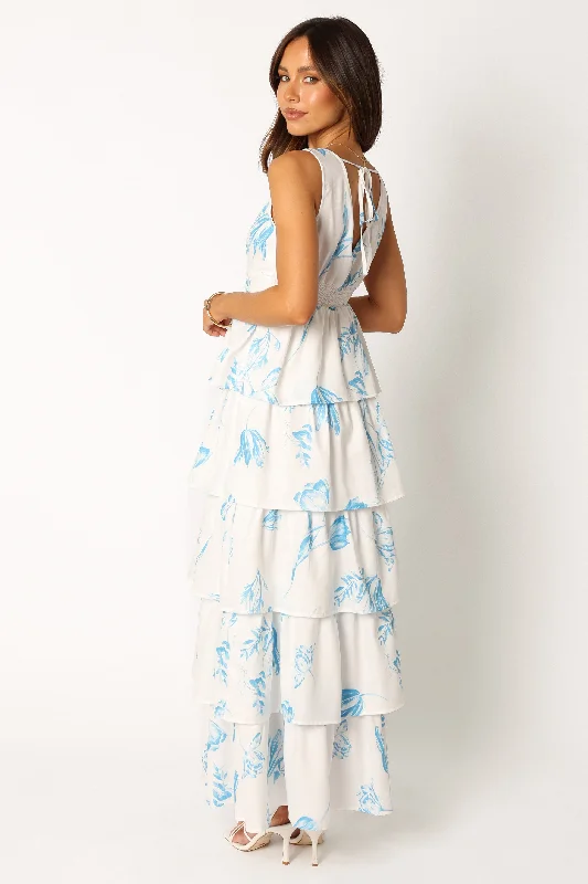 Flora Tiered Maxi Dress - White Floral