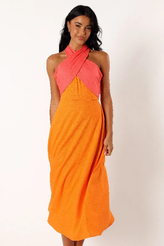 Jaded Halterneck Midi Dress - Pink Orange