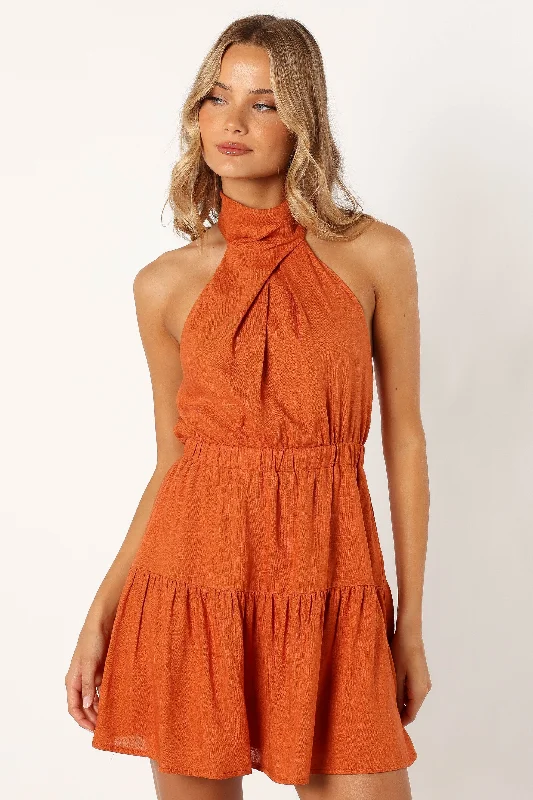 Langford Halterneck Mini Dress - Apricot