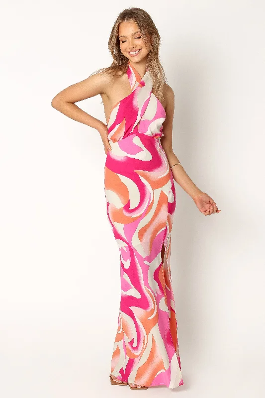 Lola Halterneck Maxi Dress - Pink Swirl