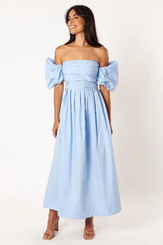 Solana Off Shoulder Midi Dress - Blue