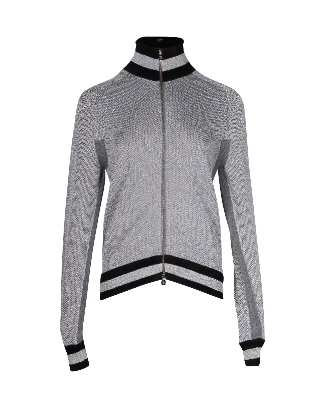 Chanel Zipped Bomber Jacket in Silver Viscose