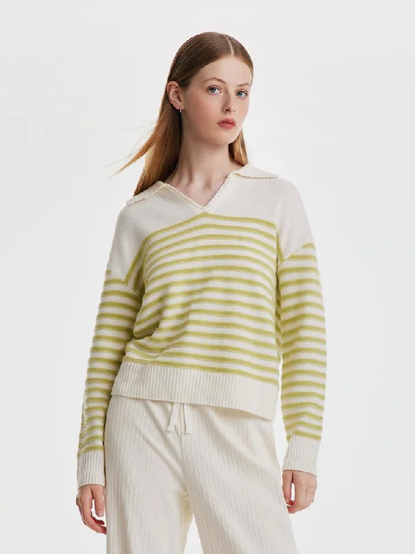 Colorful Striped Woolen Polo Women Sweater