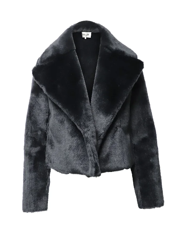 Diane Von Furstenberg Faux Fur Cropped Jacket in Black Acrylic