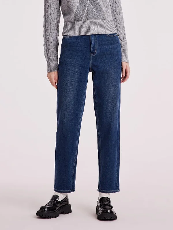 High-Waisted Ankle Length Tapered Denim Jeans