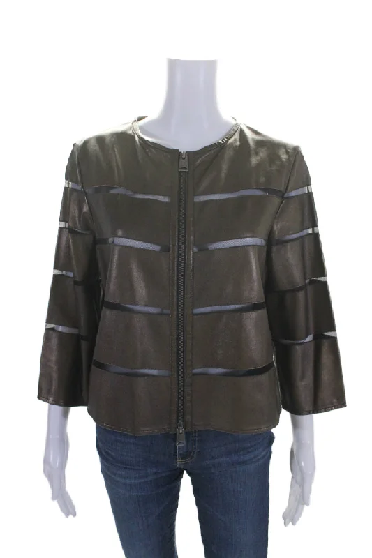 In Transit 2 Womens Round Neck Long Sleeves Full Zip Leather Jacket Brown