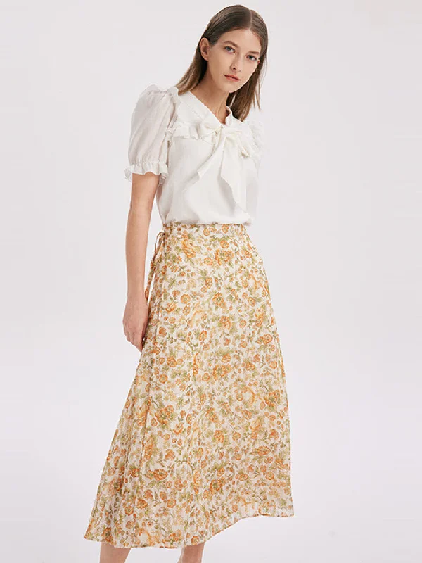 Light Yellow Combo One-Pieced Floral Skirt