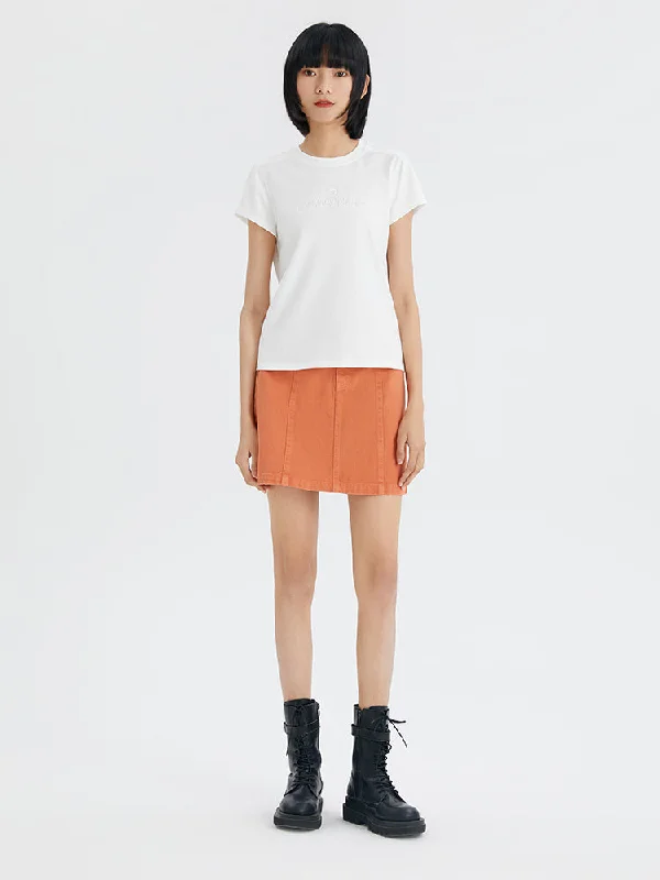 Orange Cotton Denim A-Line Skirt