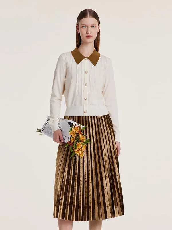 Polo Neck Sweater And Pleated Skirt Two-Piece Set