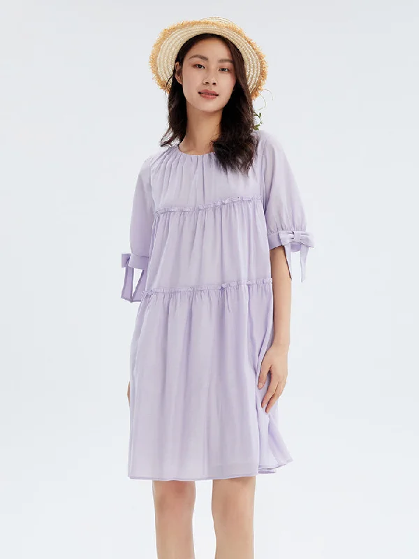 Purple Half-sleeve Midi Dress