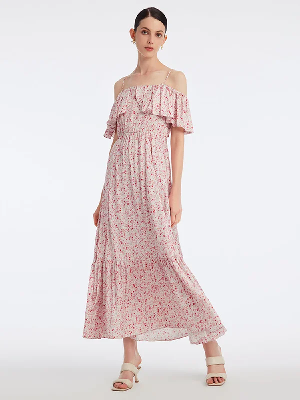 Ruffle Off Shoulder Floral Maxi Dress