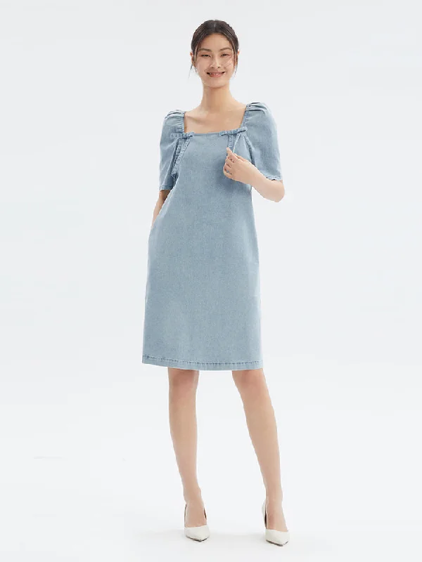 Square Neck Denim Mini Dress