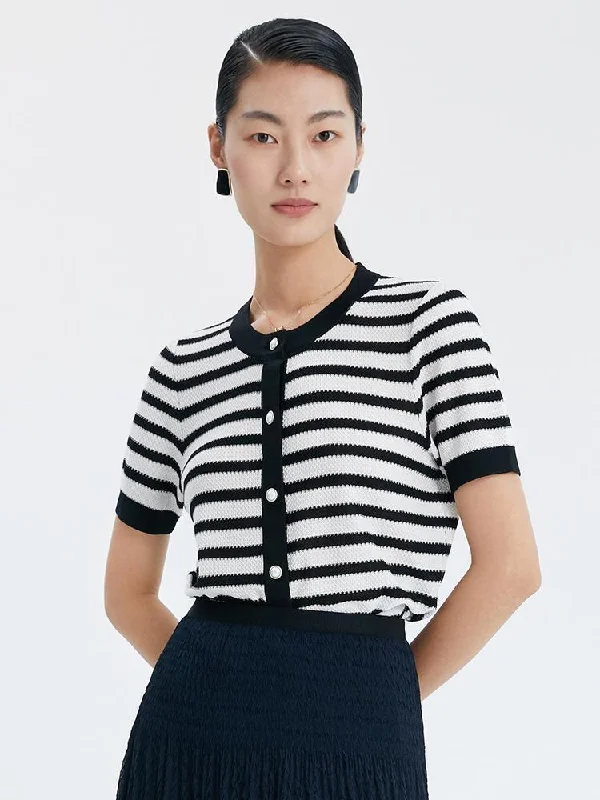 Acetate Stripe Cropped Knit Top