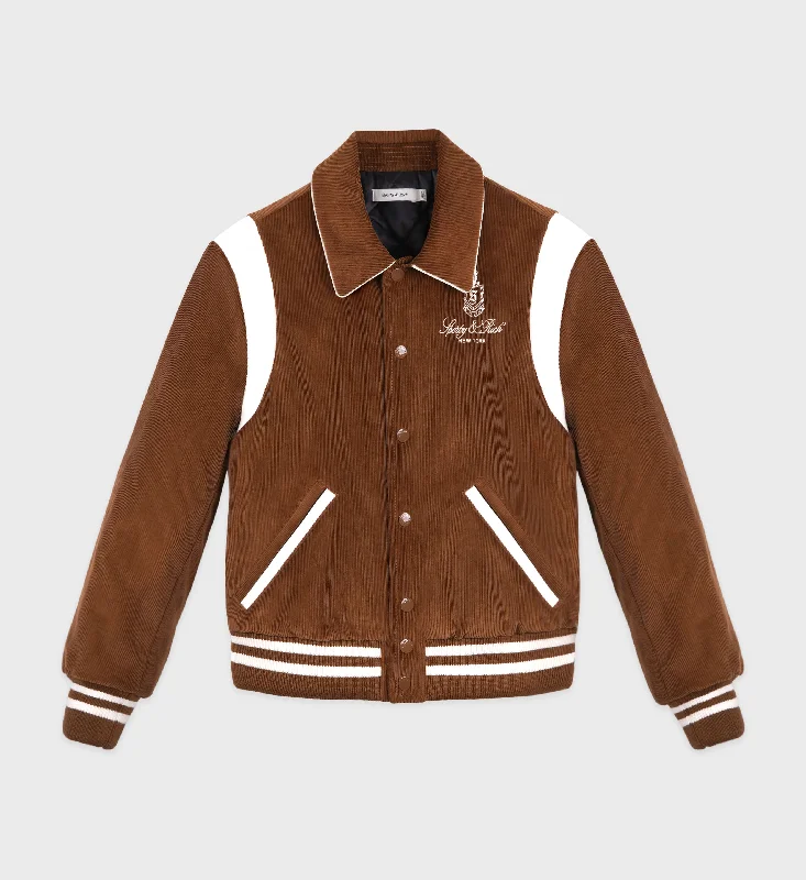 Vendome Corduroy Varsity Jacket - Tobacco/White