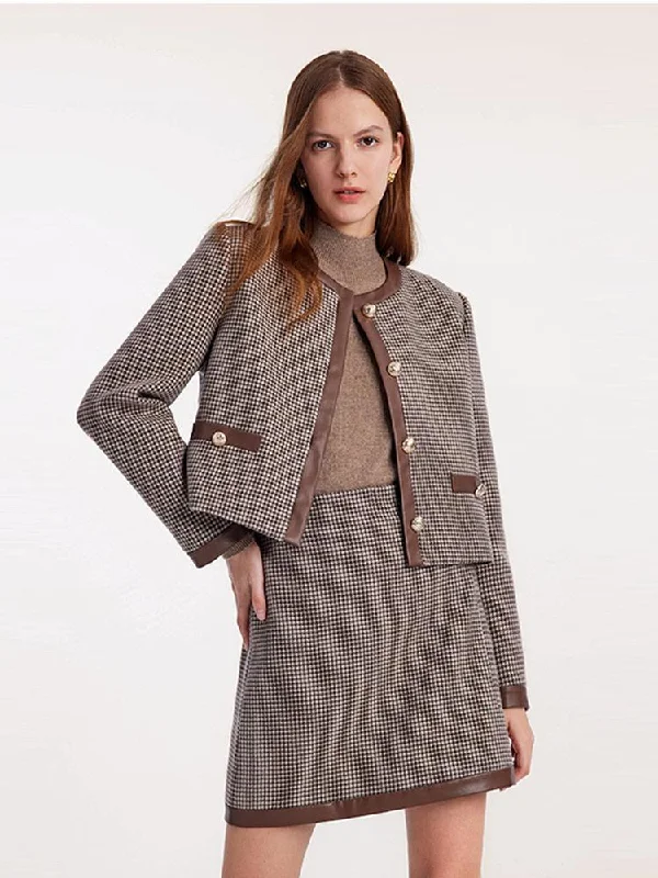 Washable Wool Patchwork Women Jacket And Skirt Two-Piece Suit