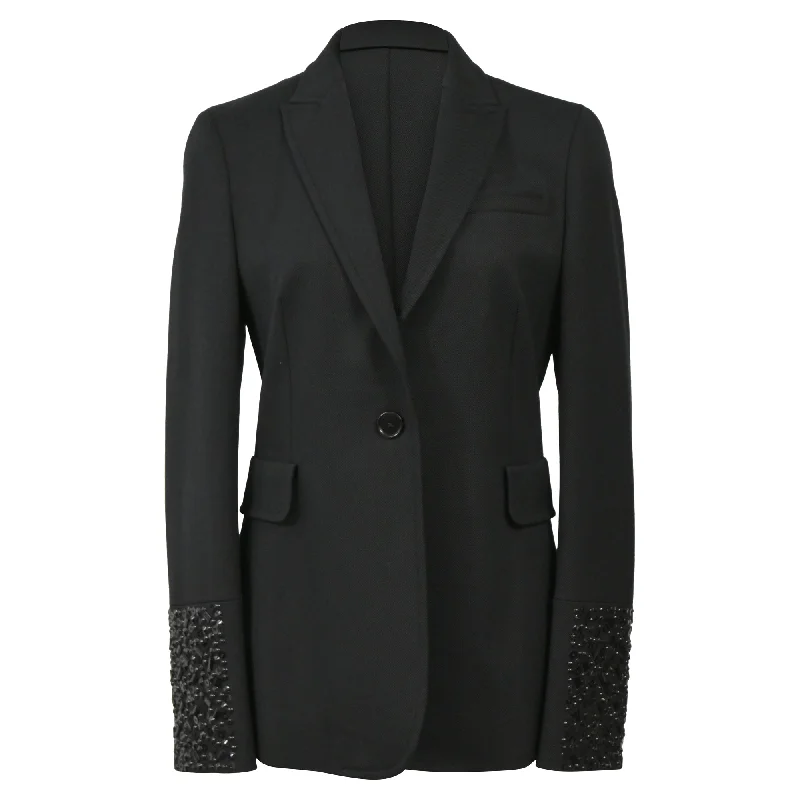 Akris Punto Single-Breasted Beaded Cuff Blazer in Black Wool