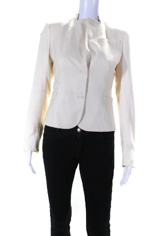 Akris Womens Two Button Notched Lapel Blazer Jacket White Wool