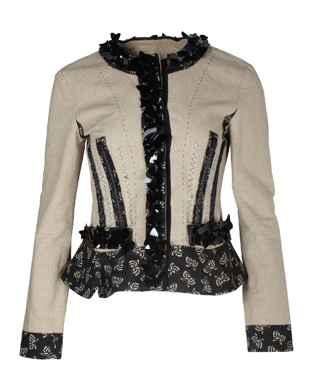 Bottega Veneta Embellished Printed Jacket in Beige Cotton