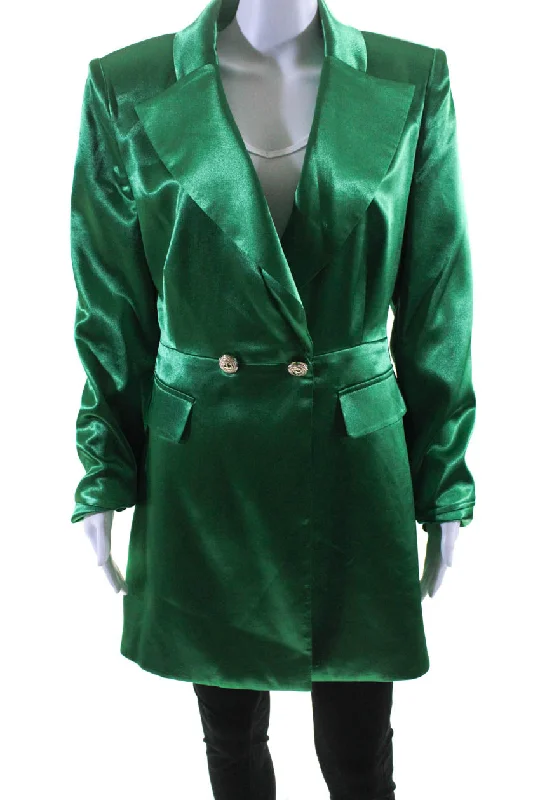 Bronx and Banco Womens V-Neck Peak Collar Button Blazer Jacket Green