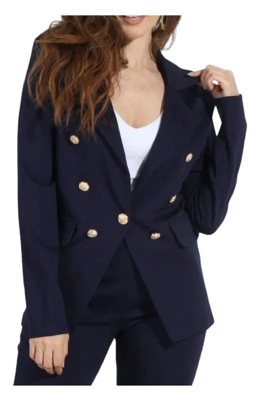 Button Ponti Blazer In Navy Ponti