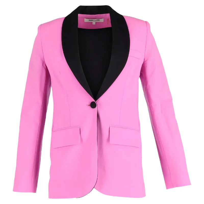 Diane Von Furstenberg Tommy Single-Breasted Two-Tone Blazer in Pink Wool