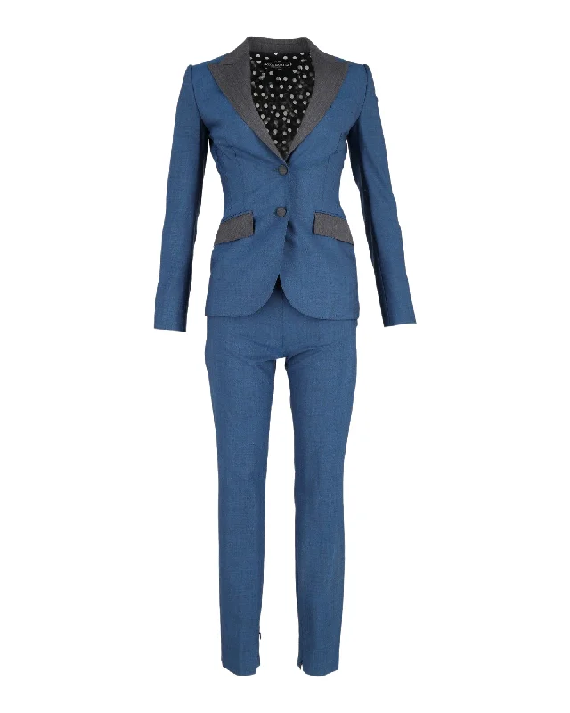 Dolce & Gabbana Blazer and Trousers Set in Blue Cotton