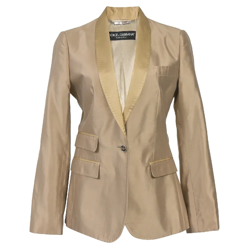 Dolce & Gabbana Single-Breasted with Four Pockets Blazer in Brown Satin