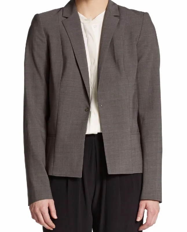 ELIE TAHARI Women's Wendy Gray Wool Blend Pleated Back 1 Button Blazer Lined