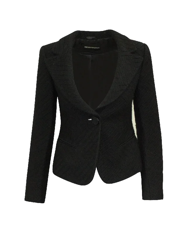 Emporio Armani Single-Breasted Blazer in Black Virgin Wool