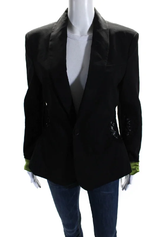 Jean Paul Gaultier Femme Womens Crochet Cutout One Button Blazer Black