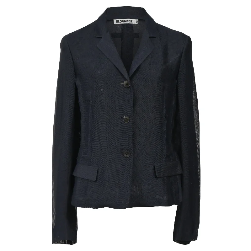 Jil Sander Raw Edge Single-Breasted Blazer in Navy Blue Viscose